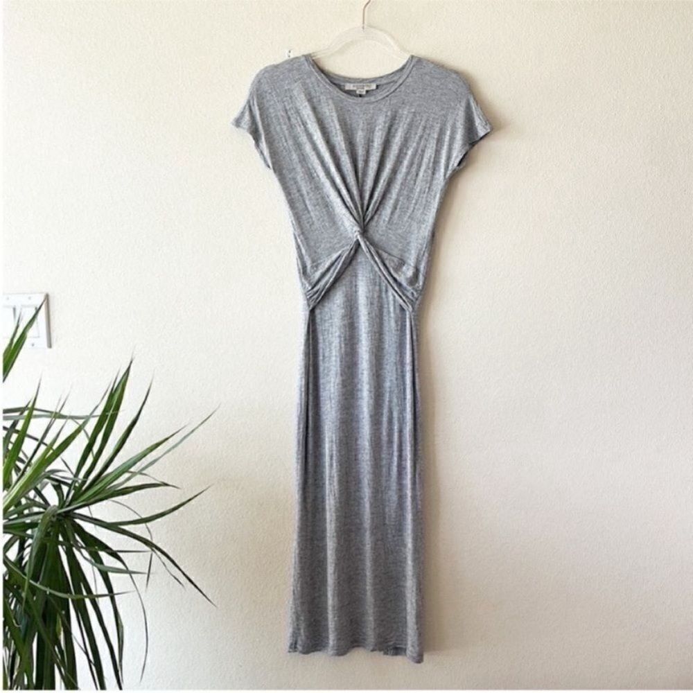 AllSaints Gray Knot Front Midi Dress Short Sleeve Casual Chic - Picture 2 of 9